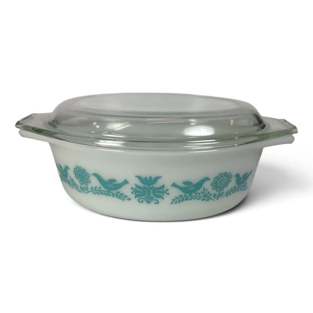 Vintage Pyrex 043 1.5 Quart Turquoise Bluebird Casserole Baking Dish w/ 943C Lid